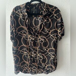 Denim & Flower Black and Gold Chain Print Shirt